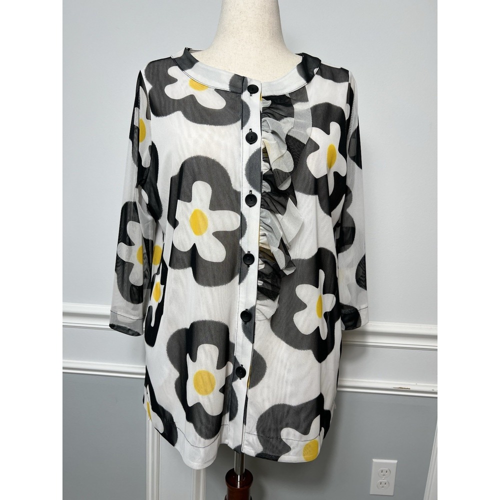 Terra Sj Apparel (XL) Daisy Print Button Front Ruffle Tunic Top-NWT-Lagenlook
